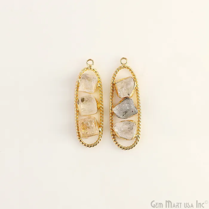 Earrings Crystal Rough Gemstone Free Form Oval Gold Plated Twisted Bezel setting 44x16mm DIY Earring Pendant Connector GemMartUSA Earrings Crystal Rough Gemstone Free Form Oval Gold Plated Twisted Bezel setting 44x16mm DIY Earring Pendant Connector GemMartUSA