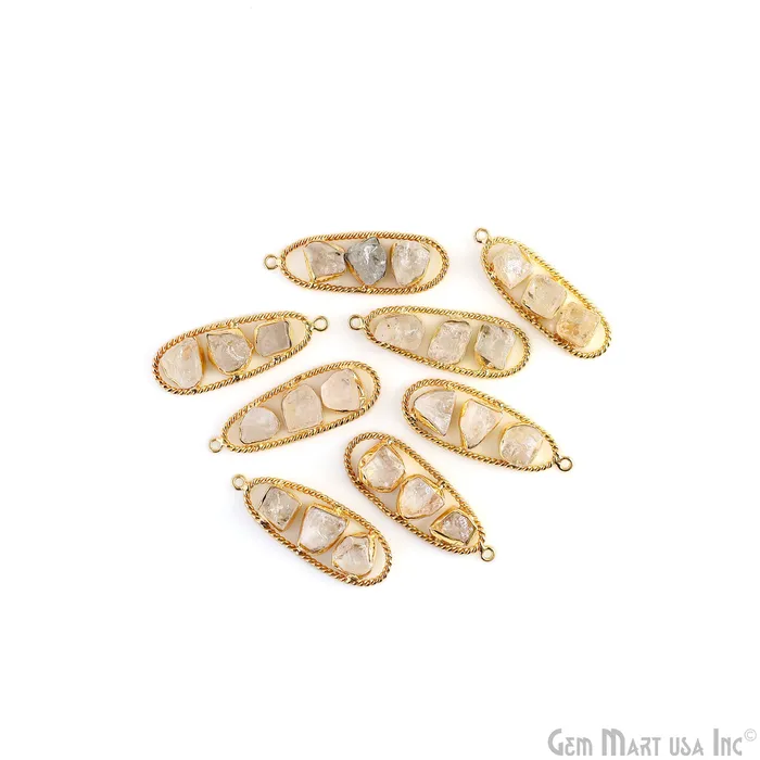 Earrings Crystal Rough Gemstone Free Form Oval Gold Plated Twisted Bezel setting 44x16mm DIY Earring Pendant Connector GemMartUSA Earrings Crystal Rough Gemstone Free Form Oval Gold Plated Twisted Bezel setting 44x16mm DIY Earring Pendant Connector GemMartUSA