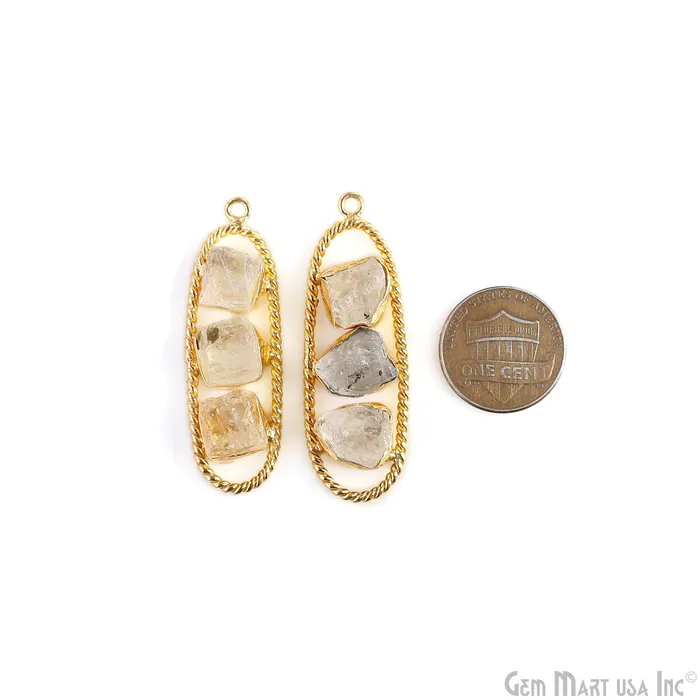 Earrings Crystal Rough Gemstone Free Form Oval Gold Plated Twisted Bezel setting 44x16mm DIY Earring Pendant Connector GemMartUSA Earrings Crystal Rough Gemstone Free Form Oval Gold Plated Twisted Bezel setting 44x16mm DIY Earring Pendant Connector GemMartUSA