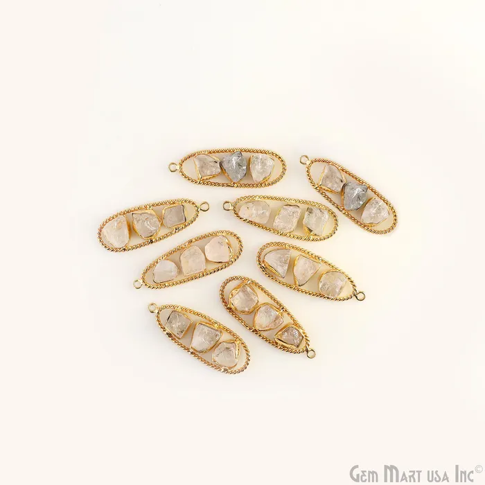 Earrings Crystal Rough Gemstone Free Form Oval Gold Plated Twisted Bezel setting 44x16mm DIY Earring Pendant Connector GemMartUSA Earrings Crystal Rough Gemstone Free Form Oval Gold Plated Twisted Bezel setting 44x16mm DIY Earring Pendant Connector GemMartUSA