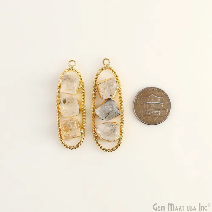 Earrings Crystal Rough Gemstone Free Form Oval Gold Plated Twisted Bezel setting 44x16mm DIY Earring Pendant Connector GemMartUSA Earrings Crystal Rough Gemstone Free Form Oval Gold Plated Twisted Bezel setting 44x16mm DIY Earring Pendant Connector GemMartUSA