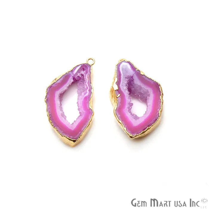 Earrings GemMartUSA Agate Slice 36x16mm Organic Gold Electroplated Gemstone Earring Connector 1 Pair Earrings GemMartUSA Agate Slice 36x16mm Organic Gold Electroplated Gemstone Earring Connector 1 Pair
