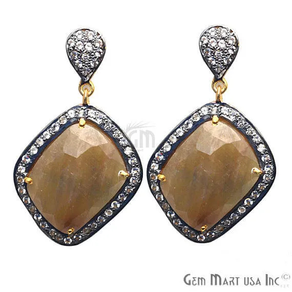 Earrings GemMartUSA Brown Sapphire With Cubic Zirconia Pave Diamond 40x22mmGold Vermeil Dangle Drop Stud Earring Earrings GemMartUSA Brown Sapphire With Cubic Zirconia Pave Diamond 40x22mmGold Vermeil Dangle Drop Stud Earring