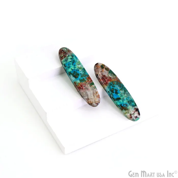 Earrings GemMartUSA Chrysocolla Oval Shape 55X13mm Loose Gemstone For Earring Pair