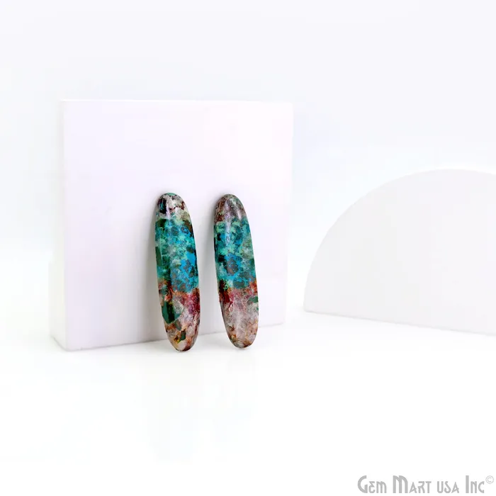 Earrings GemMartUSA Chrysocolla Oval Shape 55X13mm Loose Gemstone For Earring Pair