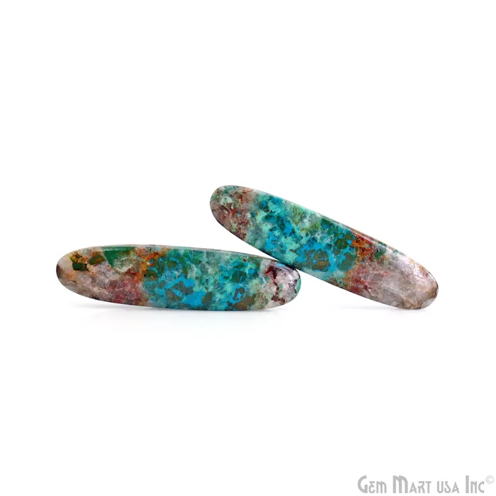 Earrings GemMartUSA Chrysocolla Oval Shape 55X13mm Loose Gemstone For Earring Pair