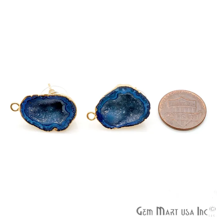 Earrings GemmartUSA DIY Agate Slice Geode Druzy 15x26mm Gold Electroplated Loop Connector Studs Earrings