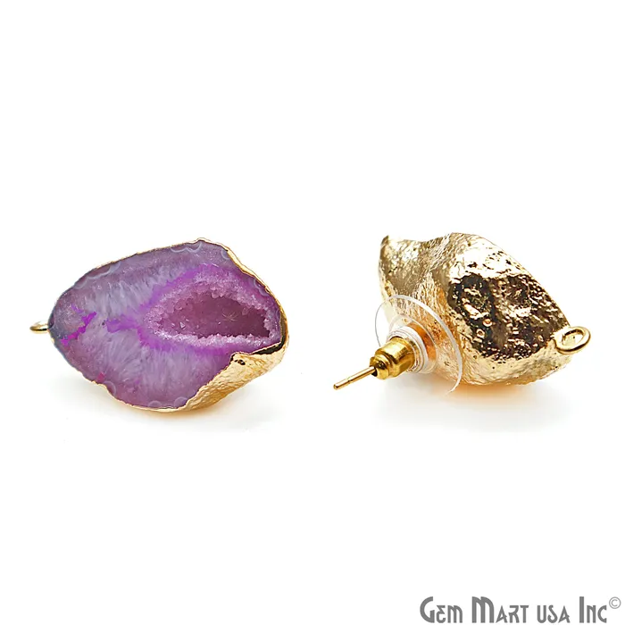 Earrings GemMartUSA DIY Agate Slice Geode Druzy 18x26mm Gold Electroplated Loop Connector Studs Earrings