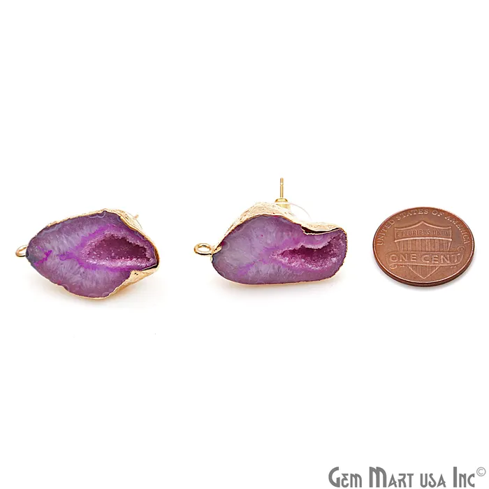 Earrings GemMartUSA DIY Agate Slice Geode Druzy 18x26mm Gold Electroplated Loop Connector Studs Earrings