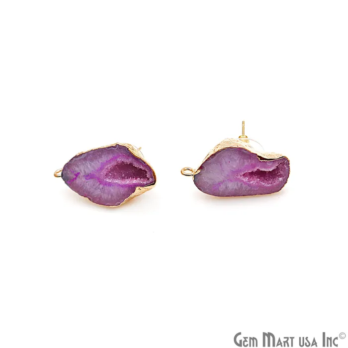 Earrings GemMartUSA DIY Agate Slice Geode Druzy 18x26mm Gold Electroplated Loop Connector Studs Earrings