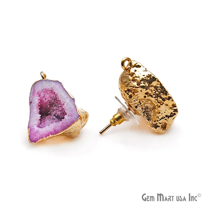 Earrings GemMartUSA DIY Agate Slice Geode Druzy 24x19mm Gold Electroplated Loop Connector Studs Earrings