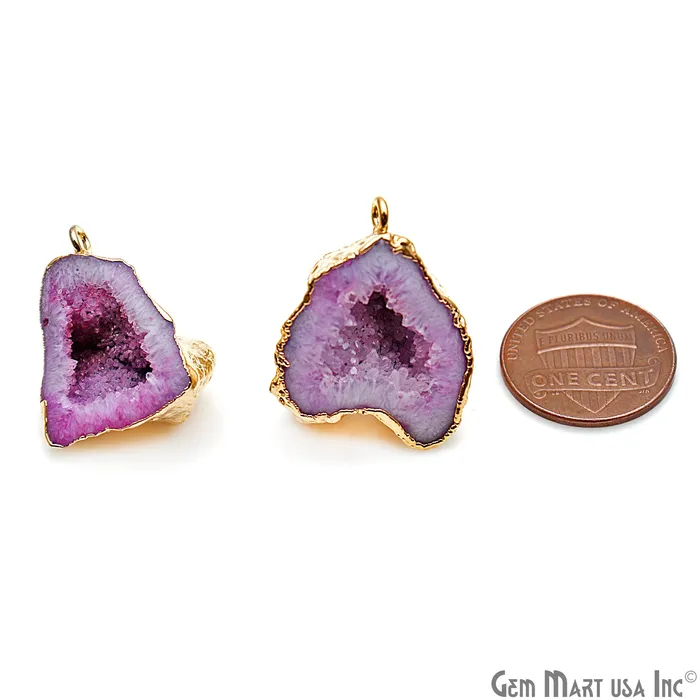Earrings GemMartUSA DIY Agate Slice Geode Druzy 24x19mm Gold Electroplated Loop Connector Studs Earrings