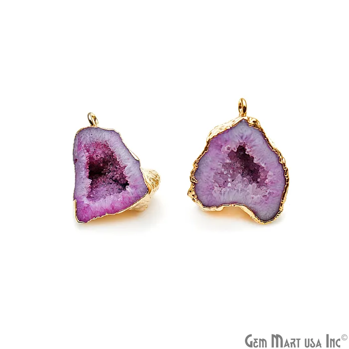 Earrings GemMartUSA DIY Agate Slice Geode Druzy 24x19mm Gold Electroplated Loop Connector Studs Earrings