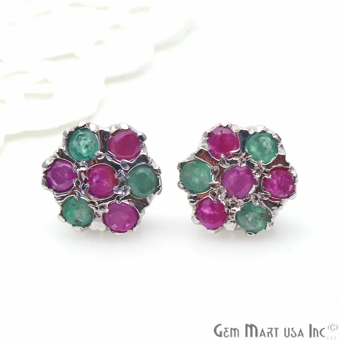 Earrings GemMartUSA Emerald With Ruby Sterling Silver Stud Earring