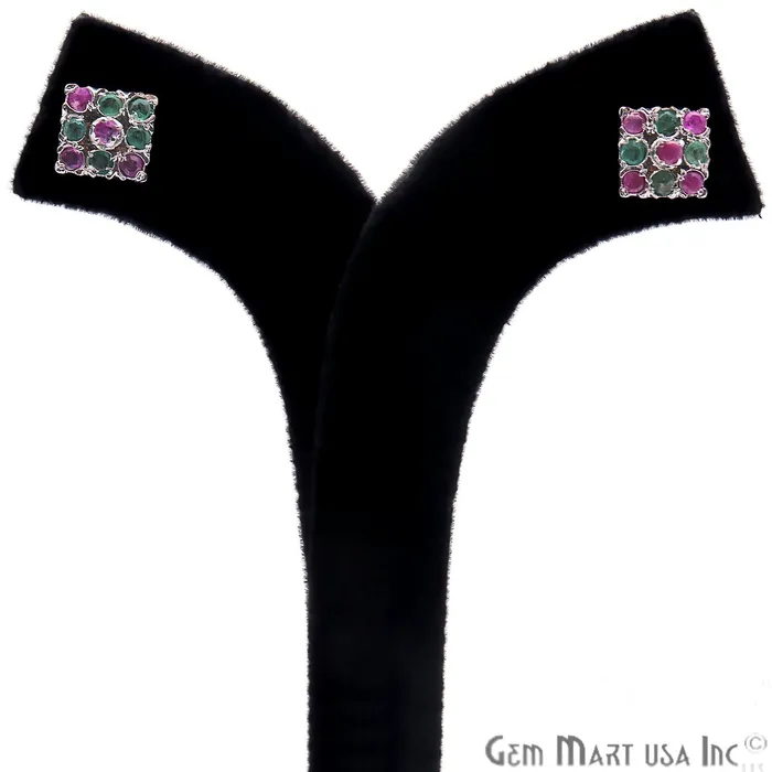 Earrings GemMartUSA Emerald With Ruby Sterling Silver Stud Earring