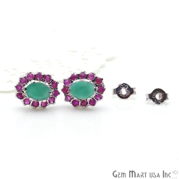 Earrings GemMartUSA Emerald With Ruby Sterling Silver Stud Earring