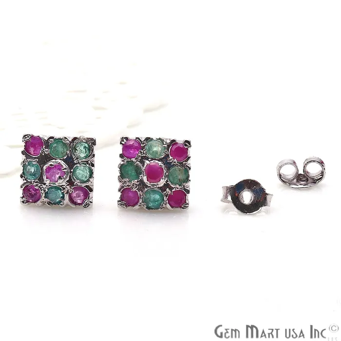 Earrings GemMartUSA Emerald With Ruby Sterling Silver Stud Earring