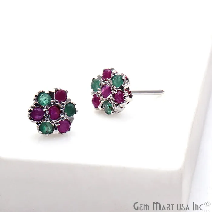 Earrings GemMartUSA Emerald With Ruby Sterling Silver Stud Earring