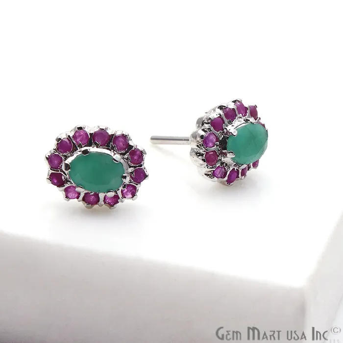 Earrings GemMartUSA Emerald With Ruby Sterling Silver Stud Earring