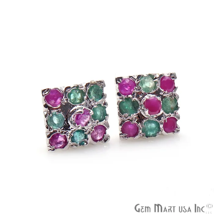 Earrings GemMartUSA Emerald With Ruby Sterling Silver Stud Earring