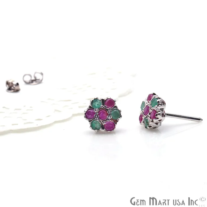 Earrings GemMartUSA Emerald With Ruby Sterling Silver Stud Earring