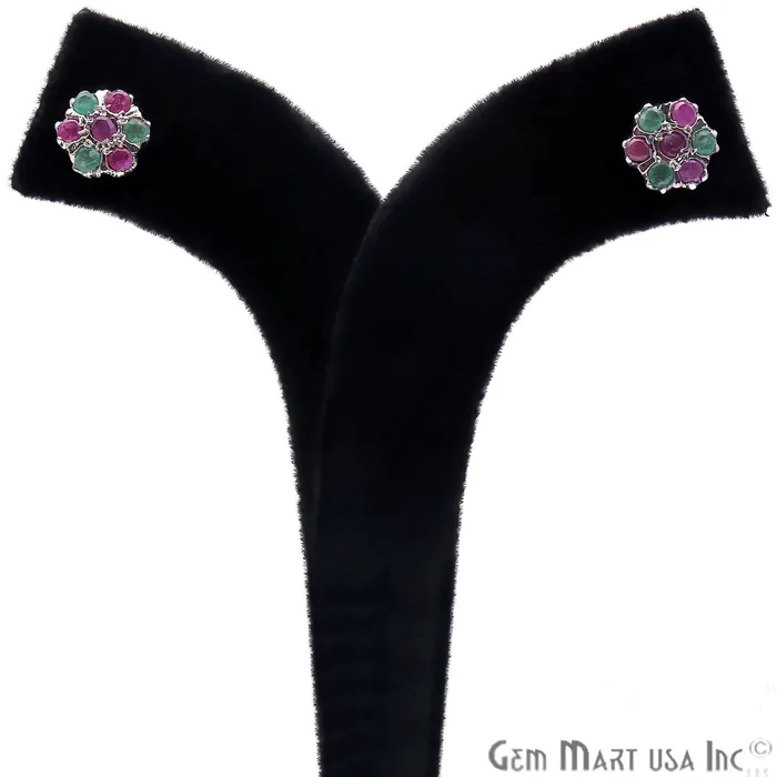 Earrings GemMartUSA Emerald With Ruby Sterling Silver Stud Earring