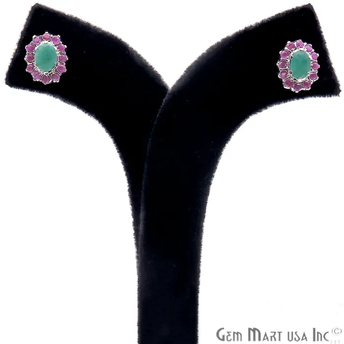 Earrings GemMartUSA Emerald With Ruby Sterling Silver Stud Earring