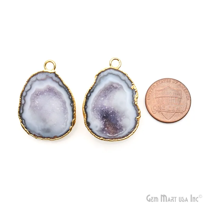 Earrings GemMartUSA Geode Druzy 34x23mm Organic Gold Electroplated Single Bail Gemstone Earring Connector 1 Pair Earrings GemMartUSA Geode Druzy 34x23mm Organic Gold Electroplated Single Bail Gemstone Earring Connector 1 Pair