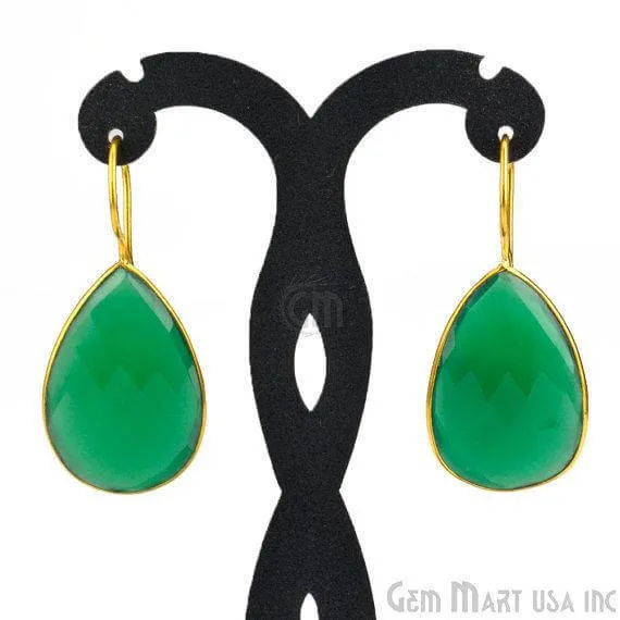 Earrings GemMartUSA Green Onyx 47x21mm Gold Plated Gemstone Dangle Earrings