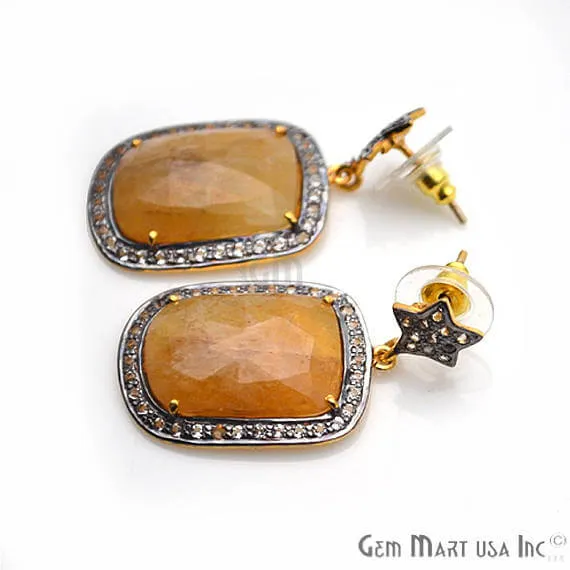 Earrings GemMartUSA Yellow Sapphire With Cubic Zirconia Pave Diamond 38x20mmGold Vermeil Dangle Drop Stud Earring