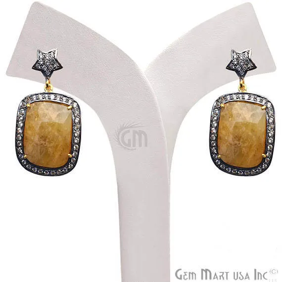 Earrings GemMartUSA Yellow Sapphire With Cubic Zirconia Pave Diamond 38x20mmGold Vermeil Dangle Drop Stud Earring