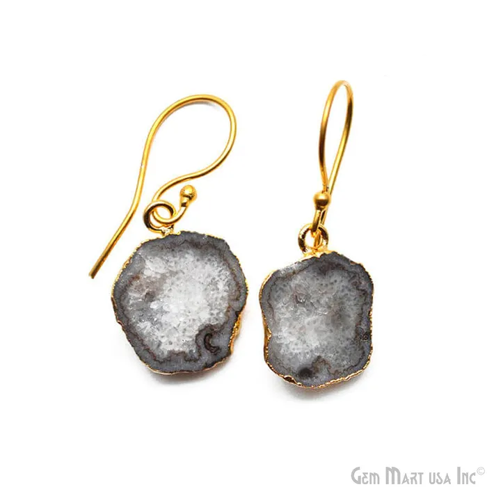 Earrings Grey Geode Organic Druzy 18X13mm Gold Electroplated Hook Earring DPER90265 GemMartUSA Earrings Grey Geode Organic Druzy 18X13mm Gold Electroplated Hook Earring DPER90265 GemMartUSA