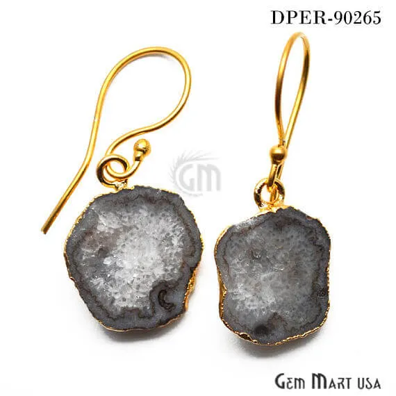 Earrings Grey Geode Organic Druzy 18X13mm Gold Electroplated Hook Earring DPER90265 GemMartUSA