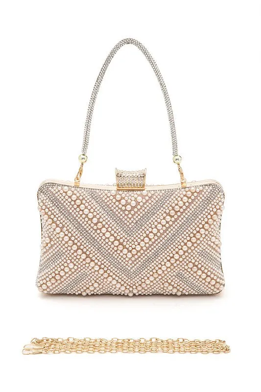 Earrings LA Jewelry Plaza Chevron Pearl Rhinestone Convertible Box Clutch