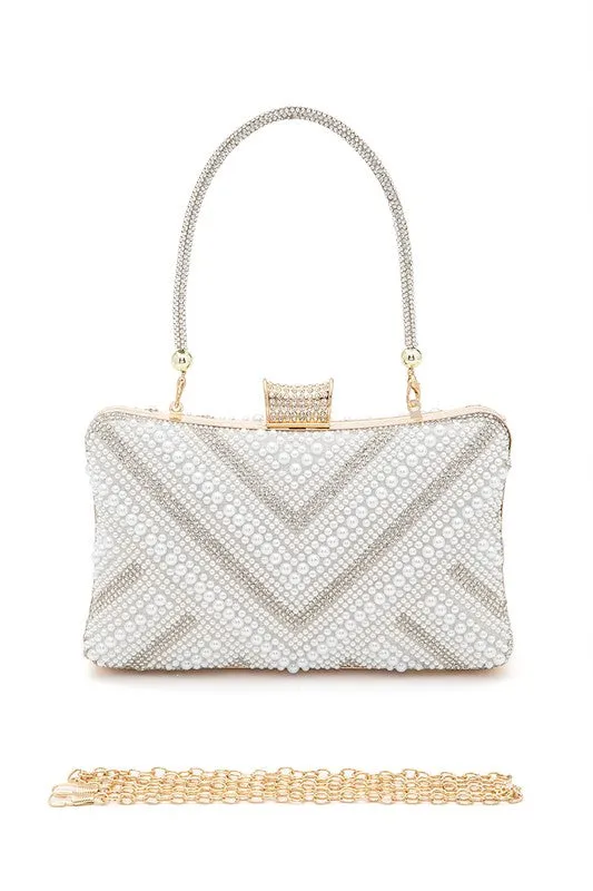 Earrings LA Jewelry Plaza Chevron Pearl Rhinestone Convertible Box Clutch