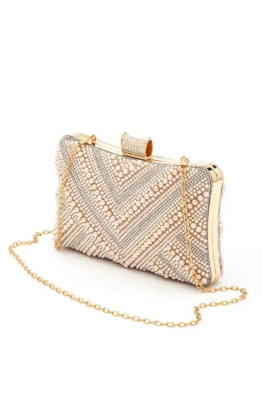 Earrings LA Jewelry Plaza Chevron Pearl Rhinestone Convertible Box Clutch