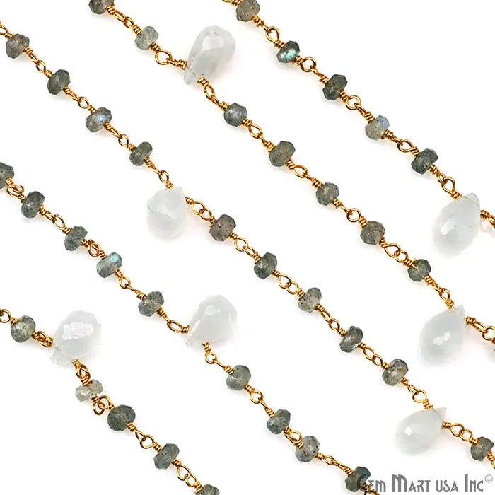 Earrings Labradorite Beads Rainbow Moonstone Drop Beads Gold Wire Wrapped Beads Rosary Chain GemMartUSA Earrings Labradorite Beads Rainbow Moonstone Drop Beads Gold Wire Wrapped Beads Rosary Chain GemMartUSA