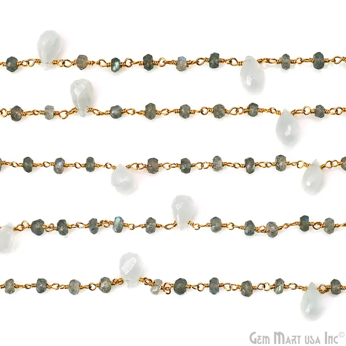 Earrings Labradorite Beads Rainbow Moonstone Drop Beads Gold Wire Wrapped Beads Rosary Chain GemMartUSA Earrings Labradorite Beads Rainbow Moonstone Drop Beads Gold Wire Wrapped Beads Rosary Chain GemMartUSA