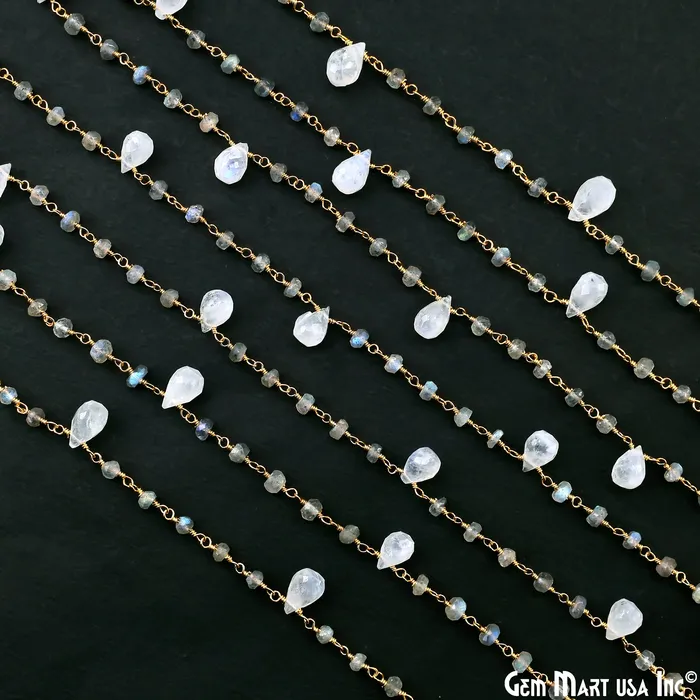 Earrings Labradorite Beads Rainbow Moonstone Drop Beads Gold Wire Wrapped Beads Rosary Chain GemMartUSA Earrings Labradorite Beads Rainbow Moonstone Drop Beads Gold Wire Wrapped Beads Rosary Chain GemMartUSA
