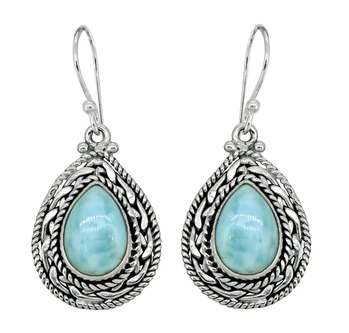 Earrings Natural Larimar Solid 925 Sterling Silver Dangle Earrings Jewelry YoTreasure