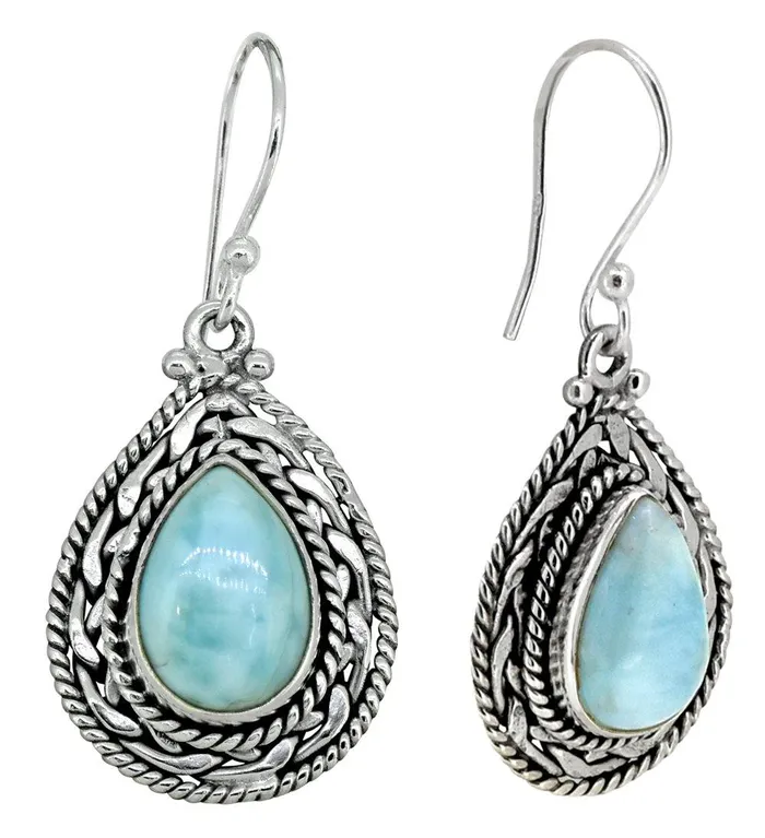 Earrings Natural Larimar Solid 925 Sterling Silver Dangle Earrings Jewelry YoTreasure
