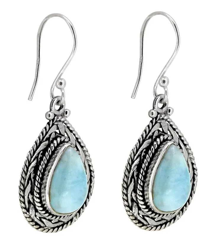 Earrings Natural Larimar Solid 925 Sterling Silver Dangle Earrings Jewelry YoTreasure