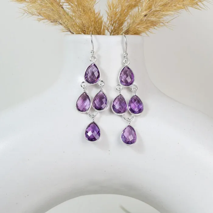 Earrings Purple Amethyst Solid 925 Sterling Silver Chandelier Earrings Jewelry YoTreasure