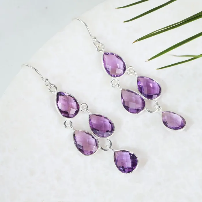 Earrings Purple Amethyst Solid 925 Sterling Silver Chandelier Earrings Jewelry YoTreasure