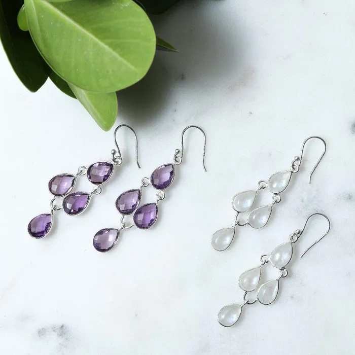 Earrings Purple Amethyst Solid 925 Sterling Silver Chandelier Earrings Jewelry YoTreasure