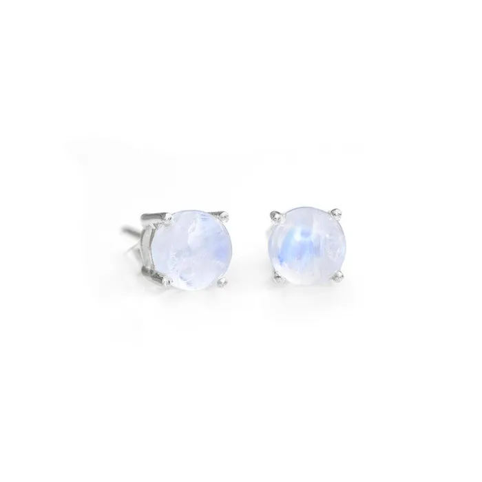 Earrings Rainbow Moonstone Solid 925 Sterling Silver Stud Earrings YoTreasure Earrings Rainbow Moonstone Solid 925 Sterling Silver Stud Earrings YoTreasure
