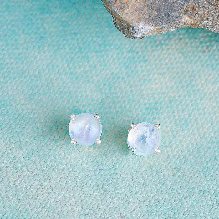 Earrings Rainbow Moonstone Solid 925 Sterling Silver Stud Earrings YoTreasure