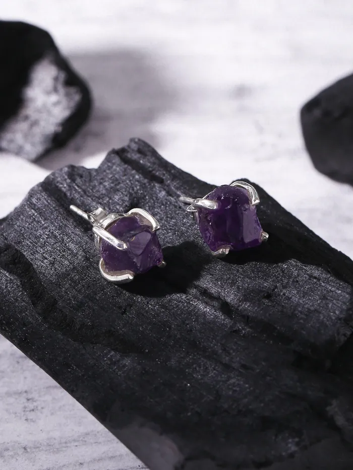 Earrings Rough Amethyst Solid 925 Sterling Silver Stud Earrings YoTreasure Earrings Rough Amethyst Solid 925 Sterling Silver Stud Earrings YoTreasure