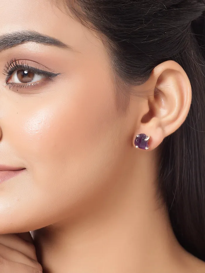 Earrings Rough Amethyst Solid 925 Sterling Silver Stud Earrings YoTreasure