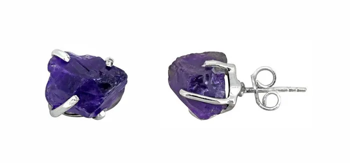 Earrings Rough Amethyst Solid 925 Sterling Silver Stud Earrings YoTreasure